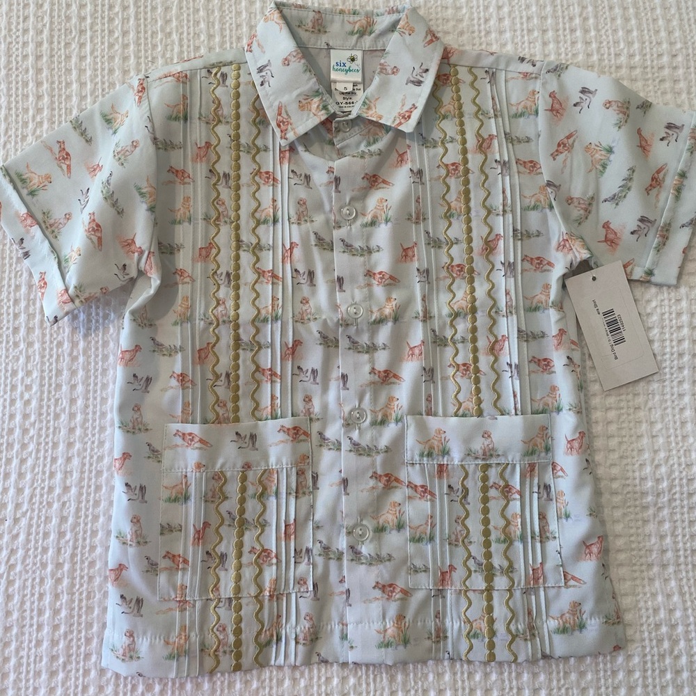 Six Honeybees Bird Dog Boy’s Guayabera Shirt - 5T